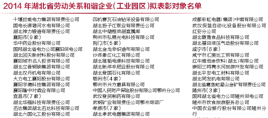 成都彩虹電器（集團(tuán)）中南有限公司,湖北省勞動關(guān)系和諧企業(yè)