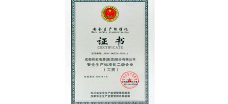 公司獲得“安全生產(chǎn)標(biāo)準(zhǔn)化二級(jí)企業(yè)”證書