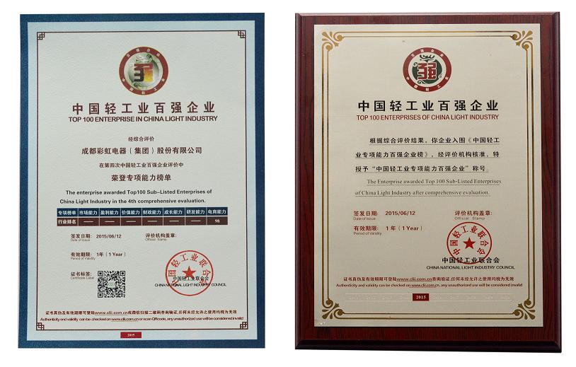 成都彩虹集團電子商務中心榮獲輕工百強