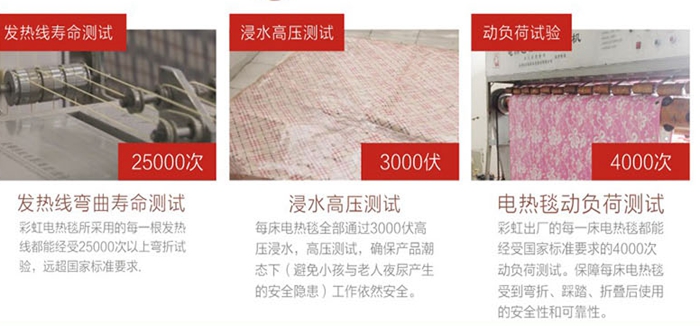 彩虹電熱毯經(jīng)過3000伏高壓浸水測試