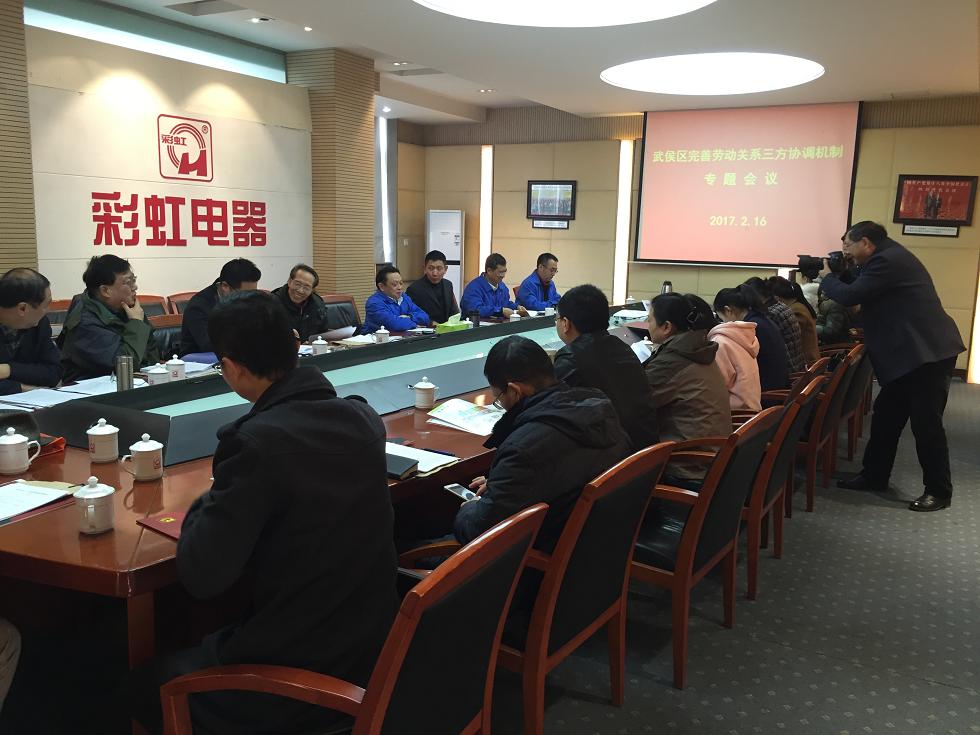 武侯區(qū)完善勞動(dòng)關(guān)系三方協(xié)調(diào)機(jī)制專題會(huì)議在成都彩虹集團(tuán)舉行