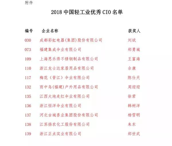 中國輕工業(yè)優(yōu)秀CIO名單