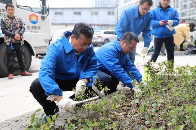 成都彩虹集團黨員志愿隊代表參加團結(jié)社區(qū)“鄰里家”植樹節(jié)活動